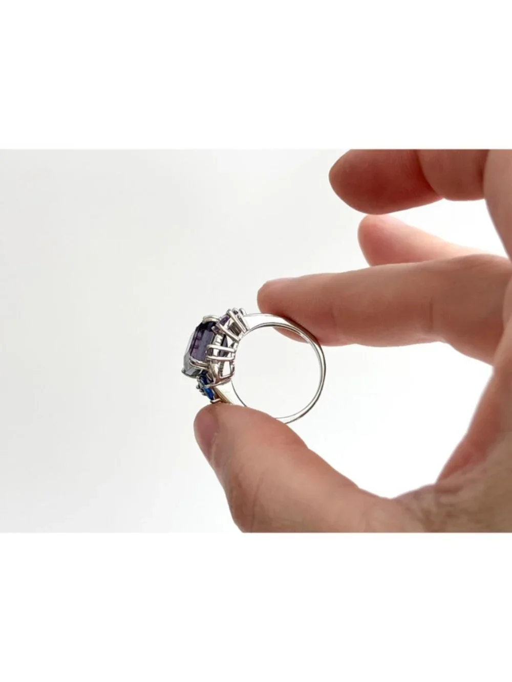 Art Nouveau Inspired Amethyst & Blue Topaz Sterling Silver 925 Vintage Ring sz 8